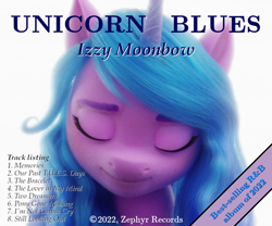 Size: 960x800 | Tagged: safe, edit, edited screencap, imported from derpibooru, screencap, izzy moonbow, pony, unicorn, spoiler:my little pony: a new generation, album cover, eyes closed, female, fit right in (g5), g5, my little pony: a new generation, solo