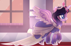 Size: 2133x1400 | Tagged: safe, artist:thatonefluffs, imported from derpibooru, twilight sparkle, alicorn, pony, alternate design, alternate hairstyle, clothes, coronation, coronation dress, crown, dress, jewelry, redesign, regalia, solo, twilight sparkle (alicorn)