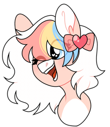 Size: 1600x1838 | Tagged: safe, artist:moonert, imported from derpibooru, oc, oc only, earth pony, pony, bow, bust, earth pony oc, eye clipping through hair, female, hair bow, heart, heart eyes, mare, multicolored hair, one eye closed, open mouth, rainbow hair, simple background, smiling, solo, transparent background, wingding eyes, wink