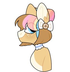 Size: 1600x1625 | Tagged: safe, artist:moonert, imported from derpibooru, oc, oc only, earth pony, pony, bow, bust, choker, earth pony oc, eye clipping through hair, female, hair bow, mare, simple background, smiling, solo, transparent background