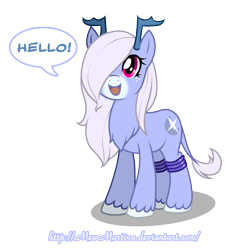 Size: 1700x1800 | Tagged: safe, artist:churobu, imported from derpibooru, oc, oc only, oc:moon sparkle, deer, pony, unideer, antlers, chest fluff, female, hair over one eye, simple background, smiling, solo, talking, transparent background, unshorn fetlocks