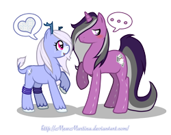 Size: 1800x1420 | Tagged: safe, artist:churobu, imported from derpibooru, oc, oc only, oc:moon sparkle, original species, pony, unicorn, unideer, antlers, blushing, chest fluff, duo, female, male, mare, pictogram, raised hoof, shipping, simple background, stallion, straight, transparent background, unshorn fetlocks