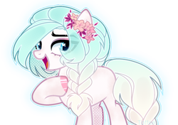 Size: 1280x902 | Tagged: safe, artist:toffeelavender, imported from derpibooru, oc, oc only, earth pony, pony, base used, braid, braided tail, earth pony oc, eyelashes, female, flower, flower in hair, heart, heart eyes, hoof on chest, mare, open mouth, simple background, smiling, tail, transparent background, wingding eyes