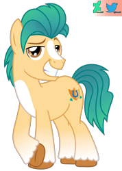 Size: 2000x2803 | Tagged: safe, artist:kuren247, imported from derpibooru, hitch trailblazer, earth pony, pony, crossed hooves, g4, g5, g5 to g4, generation leap, grin, high res, looking at you, male, my little pony: a new generation, simple background, smiling, smug, solo, stallion, transparent background, unshorn fetlocks, vector