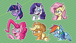 Size: 3840x2160 | Tagged: safe, artist:cowsrtasty, imported from derpibooru, applejack, fluttershy, pinkie pie, rainbow dash, rarity, twilight sparkle, earth pony, pegasus, pony, unicorn, bust, mane six, portrait, sonic battle, sonic the hedgehog (series), style emulation