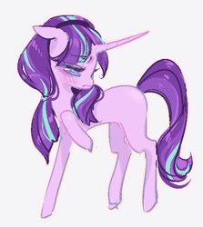 Size: 532x597 | Tagged: safe, artist:costly, imported from derpibooru, starlight glimmer, pony, unicorn, blank flank, female, floppy ears, horn, raised hoof, simple background, solo, white background