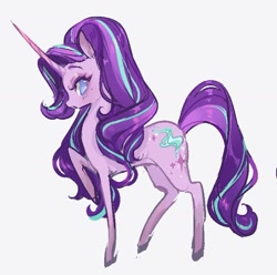 Size: 1305x1297 | Tagged: safe, artist:costly, imported from derpibooru, starlight glimmer, pony, unicorn, female, horn, looking at you, mare, raised hoof, simple background, solo, white background