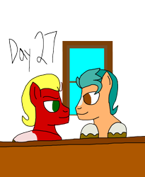 Size: 2000x2441 | Tagged: safe, artist:ktd1993, imported from derpibooru, hitch trailblazer, sprout cloverleaf, earth pony, pony, 27, g5, gay, hitchsprout, looking at each other, looking at someone, male, shipping, simple background, smiling, stallion, transparent background