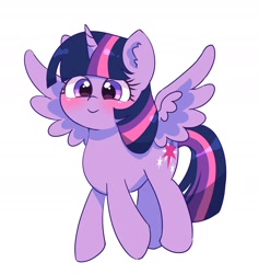 Size: 1912x2016 | Tagged: safe, artist:leo19969525, imported from derpibooru, twilight sparkle, alicorn, pony, blushing, cute, female, horn, mane, mare, purple eyes, simple background, smiling, solo, spread wings, tail, twiabetes, twilight sparkle (alicorn), white background, wings