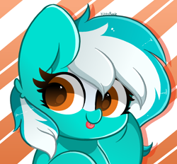 Size: 2800x2600 | Tagged: safe, artist:kittyrosie, imported from derpibooru, oc, oc only, earth pony, pony, :p, blaze (coat marking), bust, coat markings, cute, earth pony oc, facial markings, female, mare, not lyra, ocbetes, solo, striped background, tongue out