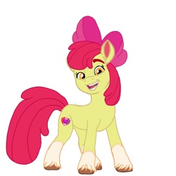 Size: 1378x1378 | Tagged: safe, artist:sproutcloverleaf, imported from derpibooru, apple bloom, earth pony, pony, apple bloom's bow, bow, female, filly, foal, g4, g4 to g5, g5, generation leap, hair bow, simple background, solo, unshorn fetlocks, white background