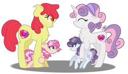 Size: 1900x1100 | Tagged: safe, artist:gallantserver, imported from derpibooru, apple bloom, sweetie belle, oc, oc:magdalena, oc:silver bells, pegasus, pony, female, filly, foal, magical lesbian spawn, offspring, older, parent:apple bloom, parent:diamond tiara, parent:rumble, parent:sweetie belle, parents:diamondbloom, parents:rumbelle, simple background, transparent background