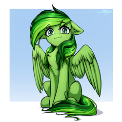 Size: 3000x3000 | Tagged: safe, artist:setharu, imported from derpibooru, oc, oc only, pegasus, pony, :3, chest fluff, floppy ears, looking at you, sitting, smiling, smiling at you, solo, spread wings, wings