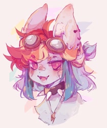 Size: 1177x1398 | Tagged: safe, artist:sugarcloud59, imported from derpibooru, rainbow dash, pegasus, pony, alternate design, aviator goggles, bandage, bandaid, bandaid on nose, collar, ear piercing, earring, female, goggles, jewelry, necklace, piercing, solo, spiked collar