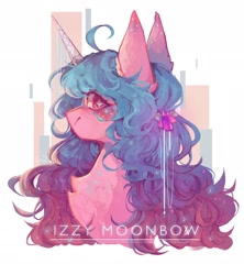 Size: 1850x2084 | Tagged: safe, artist:sugarcloud59, imported from derpibooru, izzy moonbow, pony, unicorn, abstract background, chest fluff, female, g5, solo, sparkly eyes, wingding eyes