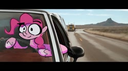 Size: 600x337 | Tagged: safe, artist:eveeyuwu, imported from derpibooru, pinkie pie, earth pony, pony, breaking bad, car, driving, el camino, eyebrows, eyebrows visible through hair, female, movie scene, ponified, solo, truck