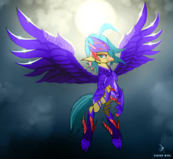 Size: 1518x1400 | Tagged: safe, artist:zidanemina, imported from derpibooru, princess skystar, hippogriff, my little pony: the movie, armor, colored, female, flying, solo, wings