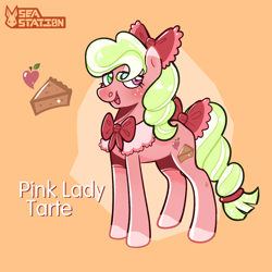 Size: 2000x2000 | Tagged: safe, artist:seasemissary, imported from derpibooru, oc, oc:pink lady tarte, earth pony, pony, bow, female, mare, offspring, parent:big macintosh, parent:sugar belle, parents:sugarmac, solo, tail, tail bow