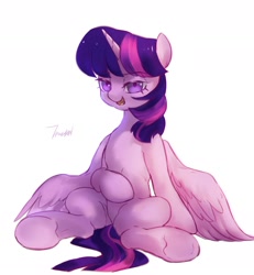 Size: 1694x1833 | Tagged: safe, artist:tingsan, imported from derpibooru, twilight sparkle, alicorn, pony, bedroom eyes, featureless crotch, female, hoof on belly, looking at you, mare, open mouth, open smile, purple eyes, simple background, sitting, smiling, solo, spread legs, spreading, twilight sparkle (alicorn), white background, wings, wings down