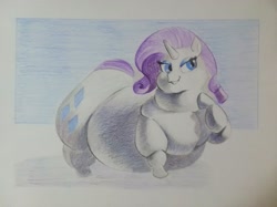Size: 2575x1931 | Tagged: safe, artist:shoak, imported from derpibooru, rarity, pony, unicorn, bingo wings, fat, female, high res, mare, morbidly obese, obese, raised leg, raritubby, solo, traditional art