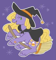 Size: 695x745 | Tagged: safe, artist:horseytown, imported from derpibooru, abra-ca-dabra, earth pony, pony, broom, flying, flying broomstick, hat, solo, witch hat