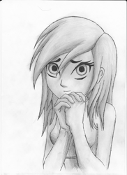 Size: 1276x1752 | Tagged: safe, artist:gravitythunder, imported from derpibooru, rainbow dash, human, clothes, female, humanized, monochrome, solo, traditional art