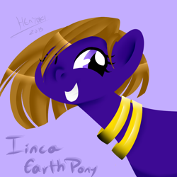 Size: 1000x1000 | Tagged: safe, artist:henyoki, imported from derpibooru, oc, oc only, oc:iinca, pony, female, grin, one eye closed, purple background, simple background, smiling, solo, wink