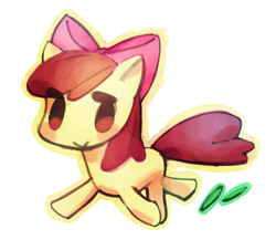 Size: 600x521 | Tagged: safe, artist:poym, imported from derpibooru, apple bloom, earth pony, pony, chibi, female, filly, foal, simple background, smiling, solo, white background