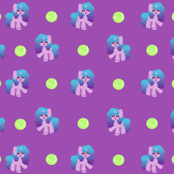Size: 3500x3500 | Tagged: safe, artist:kittyrosie, imported from derpibooru, izzy moonbow, pony, unicorn, ^^, ball, bracelet, cute, eyes closed, female, g5, horn, izzy's tennis ball, izzybetes, jewelry, mare, open mouth, open smile, purple background, repeating pattern, simple background, smiling, solo, tennis ball, tiled background, wallpaper