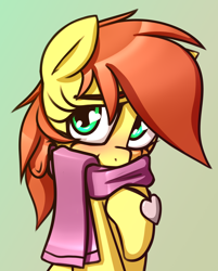 Size: 1788x2223 | Tagged: safe, artist:jetwave, imported from derpibooru, oc, oc only, oc:nima heart, earth pony, pony, blushing, bust, clothes, commission, female, heart, mare, scarf, shy, solo