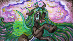 Size: 5902x3319 | Tagged: safe, artist:larvaecandy, imported from derpibooru, queen chrysalis, changeling, changeling queen, absurd file size, album cover, female, solo, vylet pony