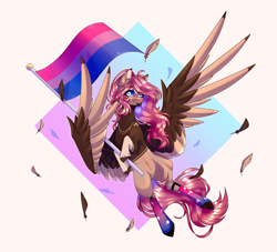 Size: 5202x4714 | Tagged: safe, artist:honeybbear, imported from derpibooru, oc, oc only, pegasus, pony, bisexual pride flag, pride, pride flag, solo