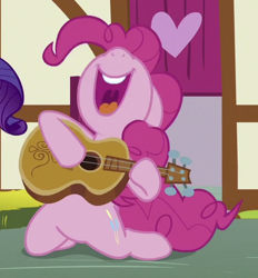 Size: 450x484 | Tagged: safe, imported from derpibooru, screencap, pinkie pie, earth pony, pony, honest apple, cropped, female, guitar, mare, musical instrument, nose in the air, open mouth, solo