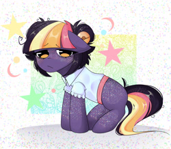 Size: 3534x3084 | Tagged: safe, artist:arwencuack, imported from derpibooru, oc, earth pony, pony, clothes, commission, cute, freckles, moon, sleeping, sleepy, solo, stars, tired