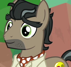 Size: 1139x1080 | Tagged: safe, imported from derpibooru, screencap, doctor caballeron, earth pony, pony, daring doubt, season 9, spoiler:s09, close-up, clothes, cropped, cute, cutealleron, happy, male, smiling, solo, stallion