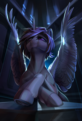 Size: 3000x4400 | Tagged: safe, artist:mithriss, imported from derpibooru, oc, oc only, oc:enderdan t'dark, alicorn, pony, hooves, male, solo, spread wings, stallion, wings
