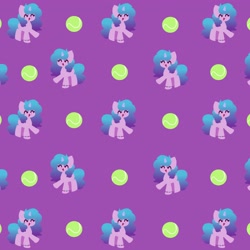 Size: 3500x3500 | Tagged: safe, artist:kittyrosie, imported from derpibooru, izzy moonbow, pony, unicorn, ^^, ball, bracelet, eyes closed, female, g5, horn, izzy's tennis ball, jewelry, mare, open mouth, purple background, simple background, tennis ball, wallpaper