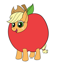 Size: 1914x2175 | Tagged: safe, artist:wapamario63, imported from ponybooru, applejack, earth pony, pony, apple, apple costume, applejack's hat, clothes, colored, cowboy hat, female, flat colors, food, hat, looking at you, mare, simple background, solo, transparent background