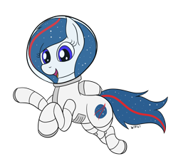 Size: 2324x2164 | Tagged: safe, artist:wapamario63, imported from ponybooru, oc, oc only, oc:nasapone, earth pony, pony, colored, cute, female, flat colors, floating, looking at you, mare, open mouth, simple background, smiling, solo, spacesuit, transparent background