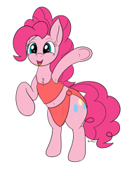 Size: 2276x3019 | Tagged: safe, artist:wapamario63, imported from ponybooru, pinkie pie, earth pony, pony, armpits, belly button, chest fluff, clothes, colored, cute, female, flat colors, mare, midriff, open mouth, rearing, simple background, smiling, solo, transparent background, underhoof, wave, waving