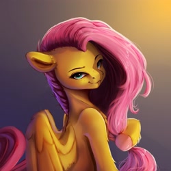 Size: 4000x4000 | Tagged: safe, artist:miokomata, imported from derpibooru, fluttershy, pegasus, pony, colored hooves, cute, cute little fangs, fangs, female, freckles, freckleshy, grin, looking at you, looking back, looking back at you, mare, smiling, solo
