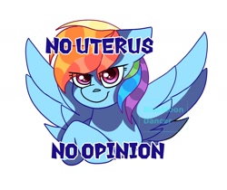 Size: 1568x1314 | Tagged: safe, artist:bluemoon, imported from derpibooru, rainbow dash, pegasus, pony, adventure in the comments, bust, current events, mouthpiece, politics, simple background, solo, spread wings, watermark, white background, wings