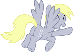 Size: 8000x5625 | Tagged: safe, artist:luckreza8, imported from derpibooru, derpy hooves, pegasus, pony, no second prances, season 6, .svg available, ^^, absurd resolution, bubble butt, butt, cute, derpabetes, eyes closed, female, flying, grin, hello, mare, plot, rear view, simple background, smiling, solo, spread wings, transparent background, vector, waving, wings