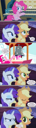 Size: 2208x7666 | Tagged: safe, artist:silverbuller, edit, edited screencap, imported from derpibooru, screencap, applejack, pinkie pie, rarity, earth pony, pony, unicorn, castle mane-ia, bell, comic, screencap comic