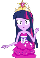 Size: 740x1080 | Tagged: safe, artist:fireluigi29, edit, edited screencap, imported from derpibooru, screencap, twilight sparkle, human, equestria girls, equestria girls (movie), :o, background removed, bare shoulders, big crown thingy, element of magic, fall formal outfits, female, huh, jewelry, looking at something, not a vector, open mouth, regalia, simple background, sleeveless, solo, strapless, transparent background, twilight ball dress