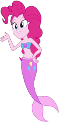 Size: 919x1896 | Tagged: safe, artist:fireluigi29, imported from derpibooru, pinkie pie, mermaid, equestria girls, bare shoulders, belly button, female, fish tail, hand on hip, mermaid tail, mermaidized, mermay, simple background, sleeveless, solo, species swap, strapless, tail, transparent background