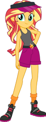 Size: 548x1459 | Tagged: safe, artist:fireluigi29, imported from derpibooru, sunset shimmer, human, equestria girls, bare shoulders, clothes, cutie mark on clothes, female, hat, shoes, simple background, sleeveless, socks, solo, sports, sports outfit, sporty style, tanktop, tennis, tennis shoes, transparent background