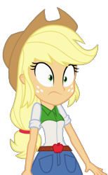 Size: 629x1024 | Tagged: safe, artist:fireluigi29, edit, edited screencap, imported from derpibooru, screencap, applejack, human, equestria girls, applejack's hat, background removed, cowboy hat, female, hat, not a vector, shocked, shocked expression, simple background, solo, transparent background