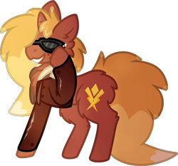 Size: 1293x1203 | Tagged: safe, artist:michini, imported from derpibooru, oc, oc only, oc:logos, pony, unicorn, clothes, jacket, simple background, smiling, solo, sunglasses, transparent background