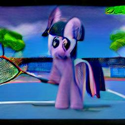 Size: 256x256 | Tagged: safe, imported from derpibooru, twilight sparkle, pony, ai content, ai generated, female, generator:craiyon, mare, tennis racket